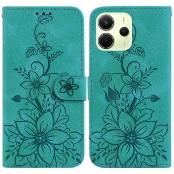 Чохол-книжка з тисненням Lily та магнітною застібкою на Xiaomi Redmi Note 14 4G 164.84mm - зелений