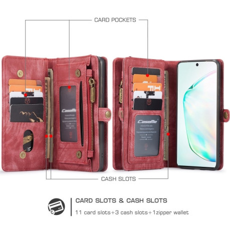 Кожаный чехол- кошелек CaseMe на Samsung Galaxy S20 Crazy Horse Texcture Detachable - красный