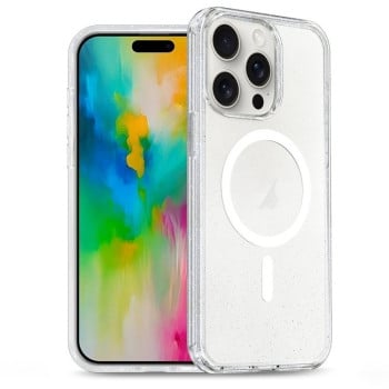 Ударозащитный чехол Glitter Powder TPU Hybrid PC MagSafe на iPhone 16 Pro - прозрачный