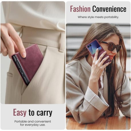 Чохол-книжка CaseMe 033 із фактурою Calf та захистом від сканування RFID на Samsung Galaxy Filp 7 5G - червоний