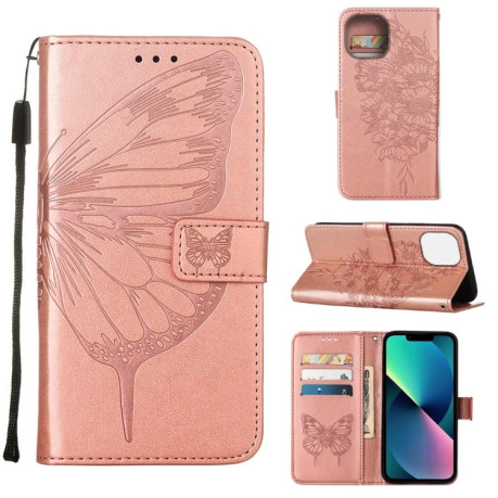 Чехол-книжка Embossed Butterfly для  iPhone 14 Plus - розовое золото