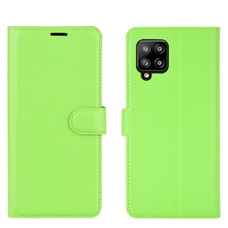 Чехол-книжка Litchi Texture на Samsung Galaxy A42 - зеленый