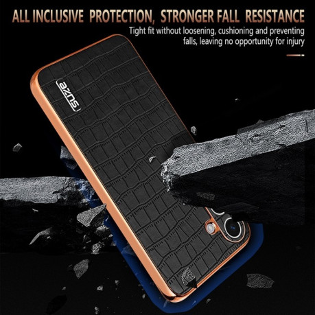 Чехол AZNS Electroplated Frame Crocodile Texture на Samsung Galaxy S25 5G - коричневый