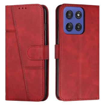 Чехол-книжка со строчкой и фактурой Calf на Motorola Edge 60 Fusion - красный