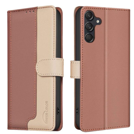 Чехол-книжка Color Matching RFID Anti-theft Leather для на Samsung Galaxy M16 5G / F16 5G - коричневый