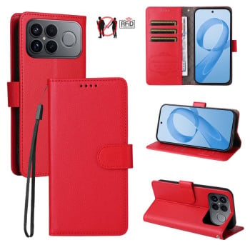 Чохол-книжка з текстурою Litchi RFID Blocking 3-Card Wallet Leather на Xiaomi Redmi K90 Pro Max / Poco F8 Ultra 5G — червоний