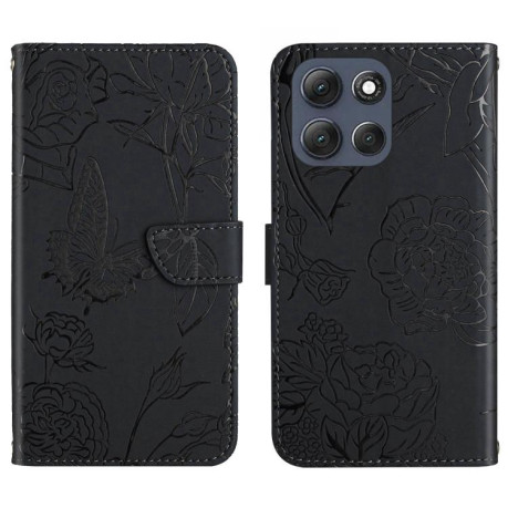 Чехол-книжка Embossed Butterfly для Motorola Moto G56 5G - чорний