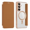 Чехол-книжка Shield MagSafe RFID Anti-theft Leather для Samsung Galaxy S26+ 5G — коричневый