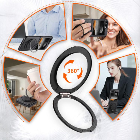 Чохол Suteni G3 Oil Wax 360 Rotation Holder MagSafe для Samsung Galaxy Flip 7 5G - чорний