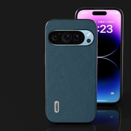 Противоударный чехол ABEEL Genuine Leather Litchi Texture для Google Pixel 9 Pro - зеленый