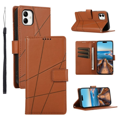 Чехол-книжка протиударний PU Genuine Leather Texture Embossed Line для Samsung Galaxy A05 - коричневый