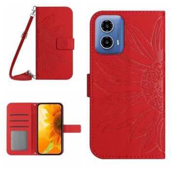 Чехол-книжка Skin Feel с рисунком подсолнуха на Motorola Moto G85 5G - красный