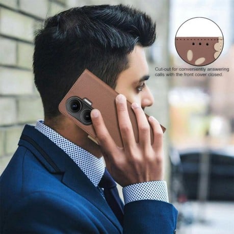 Чехол-книжка Splicing Color Hollow Flower Pattern RFID для Xiaomi Poco F7 5G - коричневый