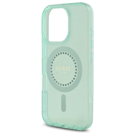 Оригинальный чехол Guess IML Rhinestones MagSafe для iPhone 16 Pro - Green