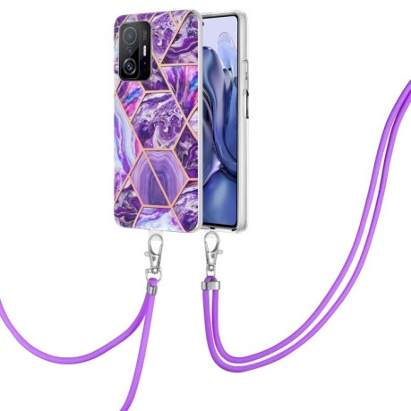 Противоударный чехол Electroplating with Neck Lanyard для Xiaomi Mi 11T / Mi 11T Pro - фиолетовый