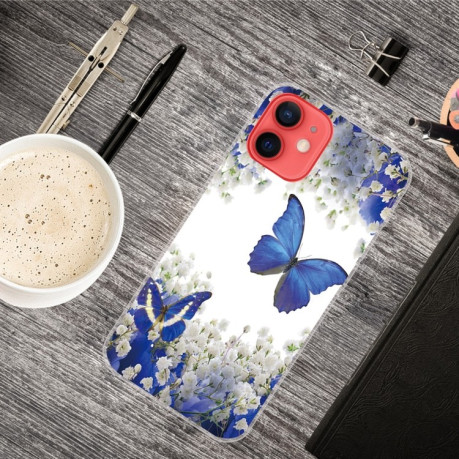 Чехол Painted Pattern для iPhone 14/13 - White Flower Butterfly