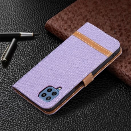 Чехол-книжка Color Matching Denim Texture на Samsung Galaxy M32/A22 4G - фиолетовый
