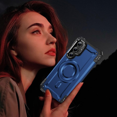 Протиударний чохол MagSafe Lens Holder PC Hybrid TPU  для Samsung Galaxy S24 FE 5G - синій