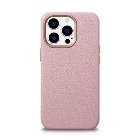Шкіряний чохол iCarer Litchi Premium для iPhone 14 Pro - рожевий