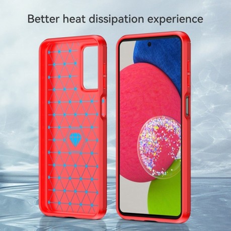 Противоударный чехол Brushed Texture Carbon Fiber на Samsung Galaxy M23 - красный