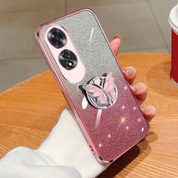 Чохол протиударний Plated Gradient Glitter Butterfly Holder для OPPO A60 - рожевий