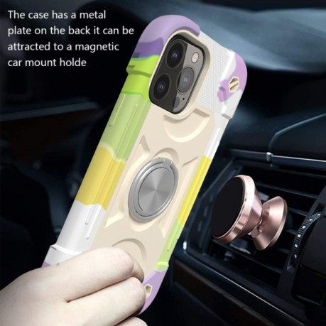 Противоударный чехол Silicone with Dual-Ring Holder для iPhone 13 Pro Max - Colorful Beige