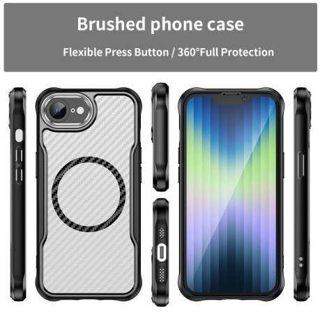Ударозахисний чохол Carbon Fiber Texture MagSafe Translucent на iPhone 16e - чорний
