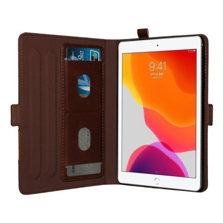 Кожаный чехол-книжка Double Brackets на iPad 9/8/7 10.2 (2019/2020/2021) - коричневый