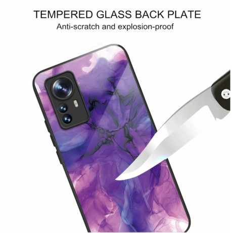 Противоударный стеклянный чехол Marble Pattern Glass на Xiaomi 12 Pro - Abstract Purple