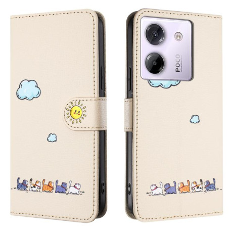 Чохол-книжка Cartoon Cats Leather для Xiaomi Poco M7 Pro 5G Global - бежево-білий