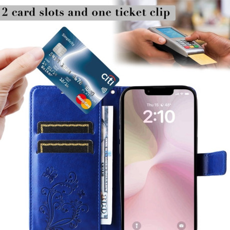 Чехол-книжка Embossed Butterfly для iPhone 16e - синий