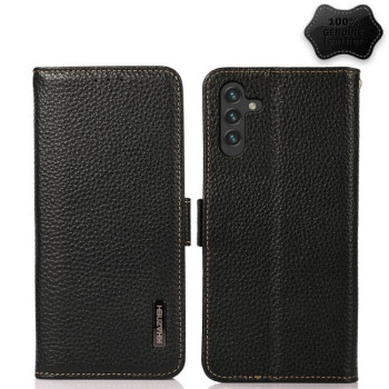 Кожаный чехол-книжка KHAZNEH Genuine Leather RFID для Samsung Galaxy A13 5G - черный