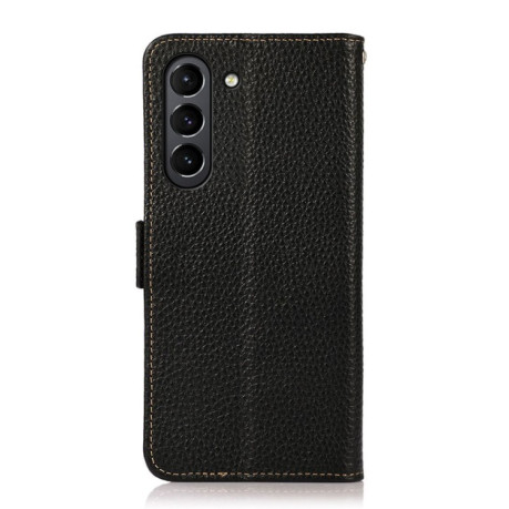 Кожаный чехол-книжка KHAZNEH Genuine Leather RFID для Samsung Galaxy S21 FE 5G - черный