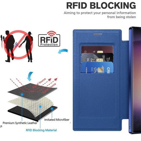 Чехол-книжка Shield MagSafe RFID Anti-theft Leather для Samsung Galaxy S25 Ultra 5G - синий