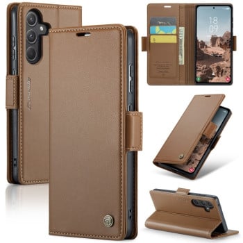 Чохол-книжка CaseMe 023 Butterfly Buckle Litchi Texture RFID Anti-theft Leather для Samsung Galaxy A55 5G - коричневий