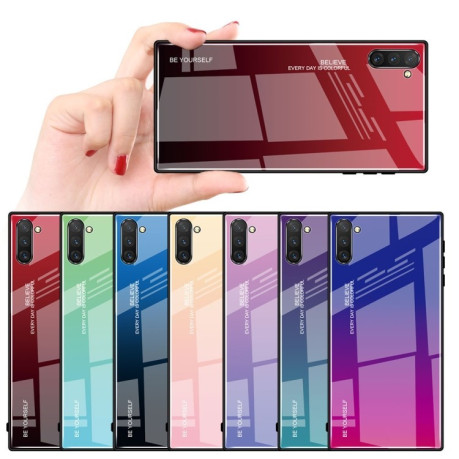 Стеклянный чехол Gradient Color Glass Case на Galaxy Note10-красно-синий