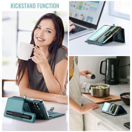 Чехол-книжка CaseMe C22 Card Slots Holder RFID Anti-theft для Samsung Galaxy Fold 7 - зеленый