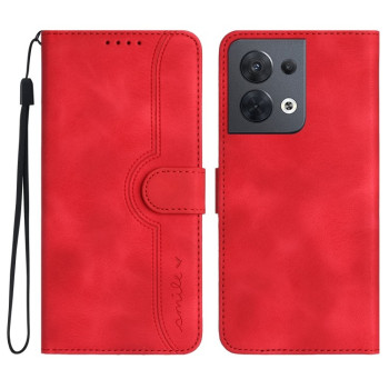 Чехол-книжка Skin Feel Heart Pattern для OPPO Reno 8 5G Global - красный