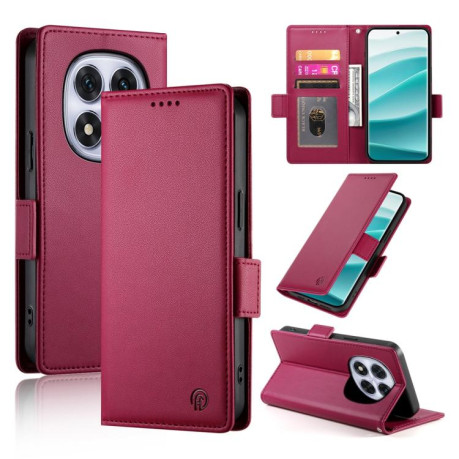 Чохол-книжка Side Buckle Magnetic Frosted Leather для Xiaomi Redmi Note 14 Pro 4G - винно-червоний