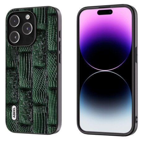 Чехол ABEEL Genuine Leather Mahjong Pattern для iPhone 15 Pro Max black - зеленый