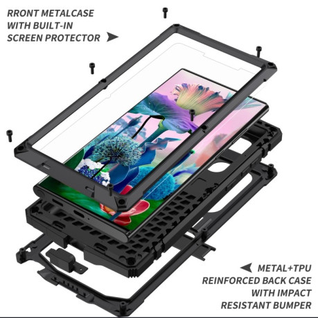 Противоударный металлический влагозащитный чехол R-JUST Dustproof на Samsung Galaxy S23 Ultra 5G - черный
