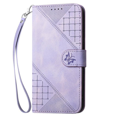 Чехол-книжка Grid Stitching Leather Phone Case with Lanyard для для Motorola Moto G15 - фиолетовый