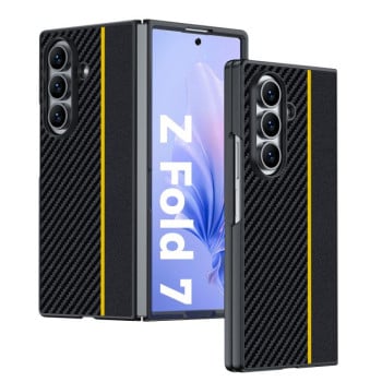 Противоударный чехол Carbon Fiber Texture Printing для Samsung Galaxy Fold 7 - желтый