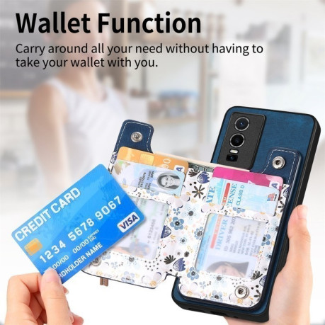 Протиударний чохол Retro Painted Zipper Wallet для Vivo Y76 5G - синій