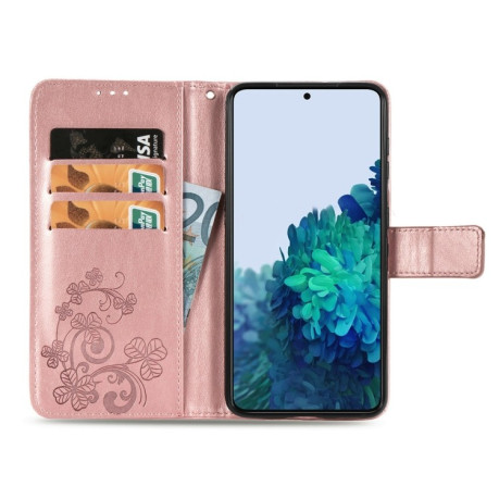 Чехол-книжка Four-leaf Clasp Embossed Buckle на Samsung Galaxy S21 - розовый