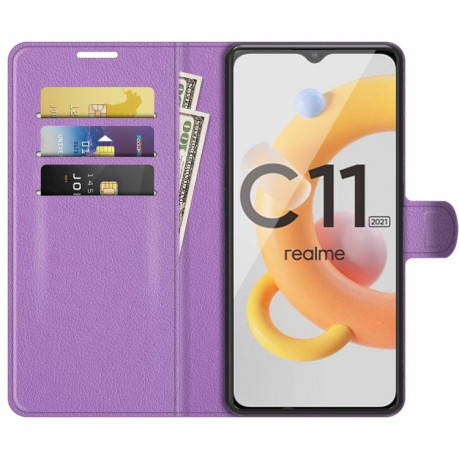 Чехол-книжка Litchi Texture на Realme C11 2021 - фиолетовый