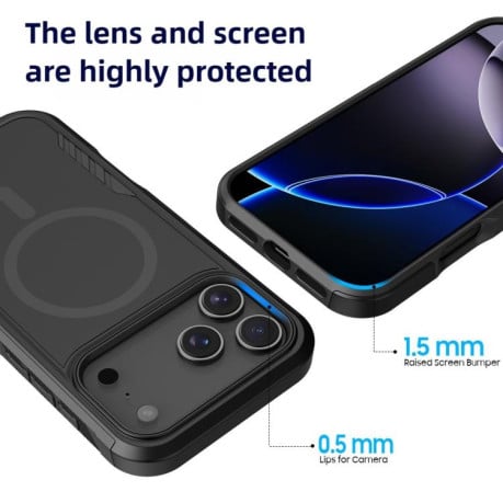 Противоударный чехол Kalebol 2 in 1 Matte с MagSafe на iPhone 17 Pro - черный