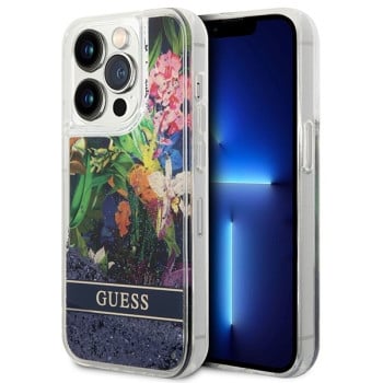 Оригінальний чохол Guess Flower Liquid Glitter на iPhone 14 Pro Max - blue