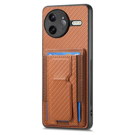 Противоударний чехол Carbon Fiber Card Bag для Xiaomi Poco F7 Ultra - коричневий