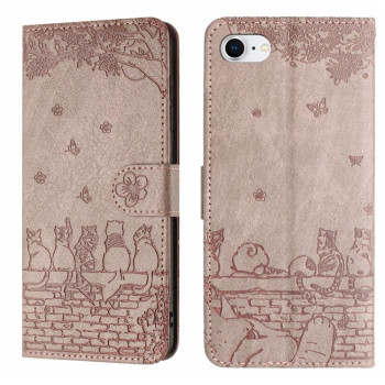 Чехол-книжка Cat Embossing Pattern на iPhone 16e - серый